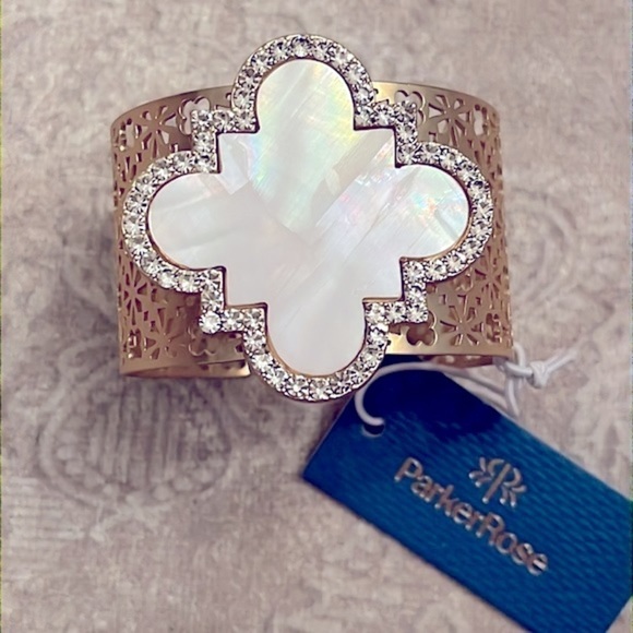 Brand New Parker Rose Mother of Pearl Gold Tone Adjustable Cuff Bracelet - Picture 14 of 16